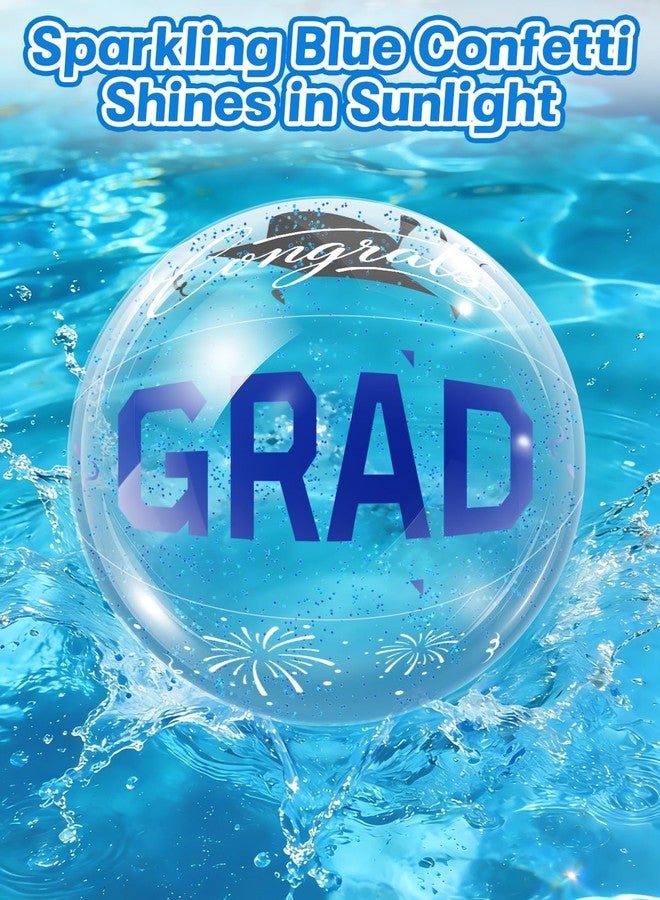 Apipi 6 Pcs 16 Inch Large Graduation Beach Balls - Congrats Grad Inflatable Beach Balls with Blue Confetti, Pool Floats for 2026 Graduation Party Decorations and Favors - Image 3
