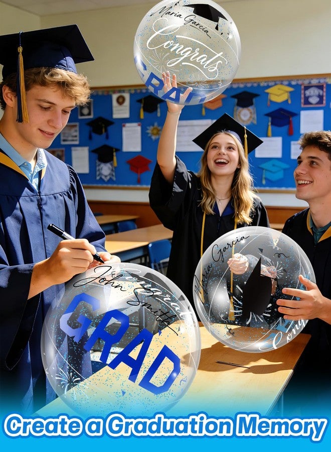 Apipi 6 Pcs 16 Inch Large Graduation Beach Balls - Congrats Grad Inflatable Beach Balls with Blue Confetti, Pool Floats for 2026 Graduation Party Decorations and Favors - Image 5