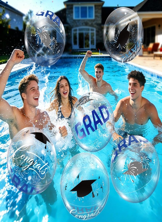 Apipi 6 Pcs 16 Inch Large Graduation Beach Balls - Congrats Grad Inflatable Beach Balls with Blue Confetti, Pool Floats for 2026 Graduation Party Decorations and Favors - Image 1