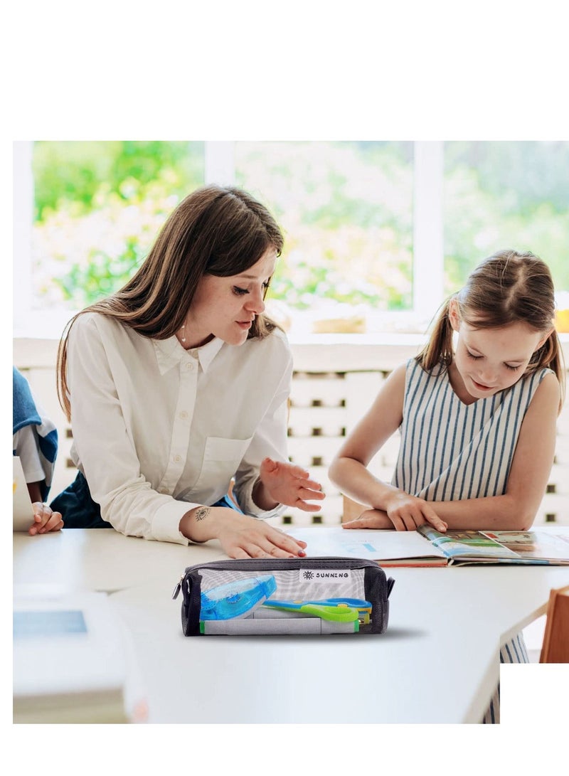 2 Pcs Mesh Pencil Case, Pen Cases See Through Case with Zipper for Exams Transparent Students Study Makeup Travel Office