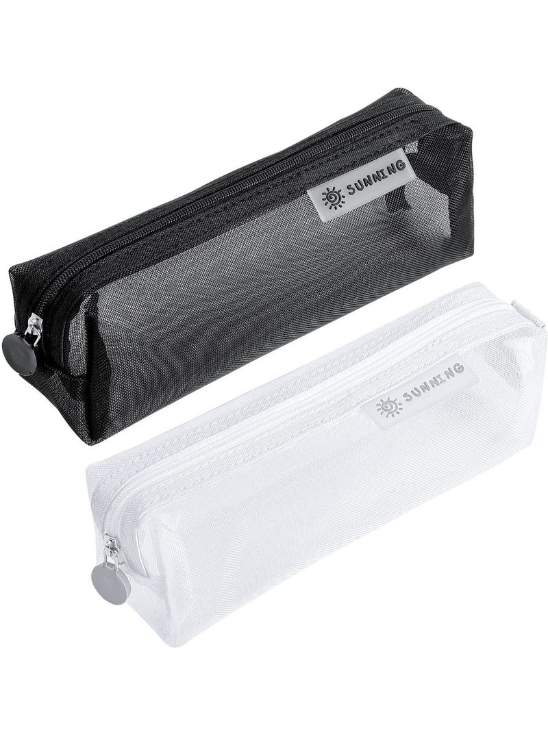 2 Pcs Mesh Pencil Case, Pen Cases See Through Case with Zipper for Exams Transparent Students Study Makeup Travel Office