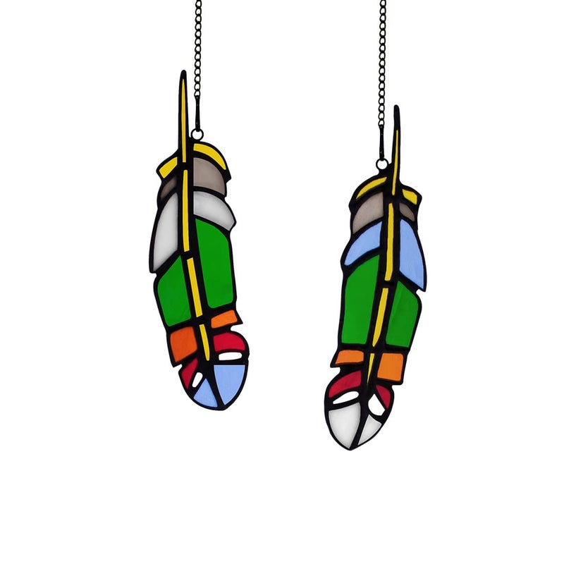 Haosum ريشة الزجاج الملون نافذة معلقة الزجاج Suncatchers ريش ديكور 2 قطعة هدايا عيد ميلاد للأم الجدة الآباء العمة الأخت بوهو ديكور المنزل هدايا هووسورمينغ للنساء - Image 1