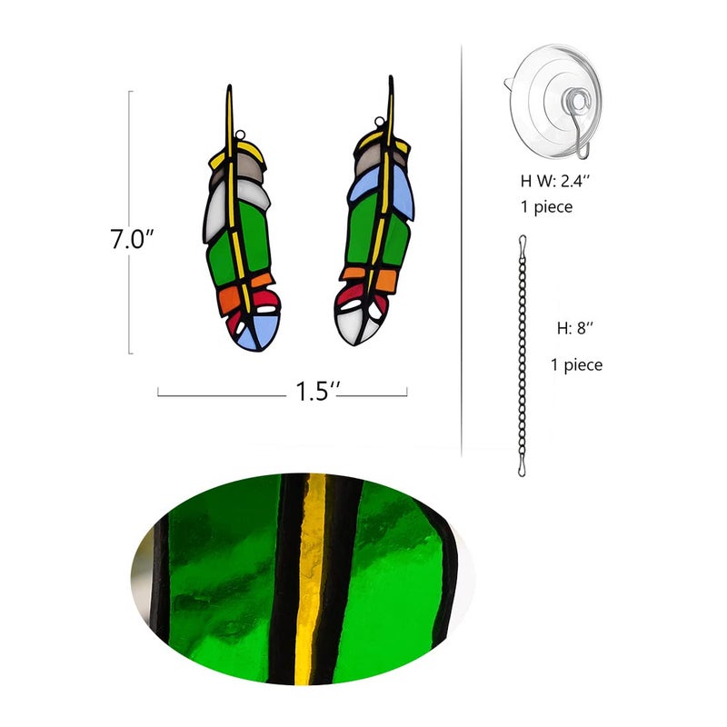 Haosum ريشة الزجاج الملون نافذة معلقة الزجاج Suncatchers ريش ديكور 2 قطعة هدايا عيد ميلاد للأم الجدة الآباء العمة الأخت بوهو ديكور المنزل هدايا هووسورمينغ للنساء - Image 5