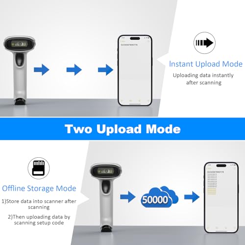 Symcode Bluetooth 2D Barcode Scanner 3-in-1 Wireless & USB Wired & Bluetooth Barcode Reader Scanner 1D 2D QR Code Scanner Automatic Fast Precise Bar Code Scanner for Phone Laptop Tablet White - Image 2