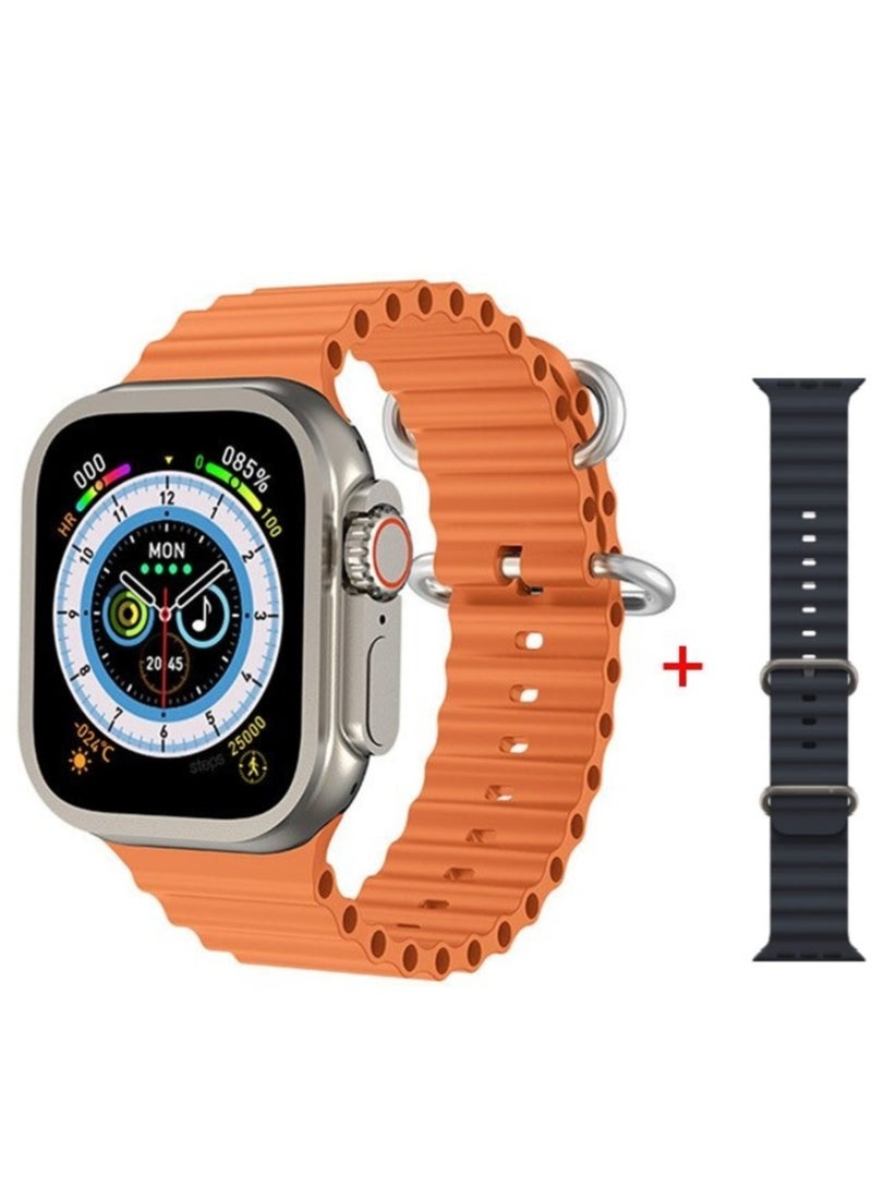 الذاكرة السريعة ساعة ذكية HW-67 ultra الترا شاشة اموليد الاصدار الثاني لحساب السعرات الحرارية و استقبال الرسائل و المكالمات و تدعم اللغة العربية  مقاس 49 مم- برتقالي - Image 3