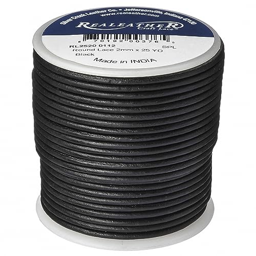 Realeather Crafts Round Leather Lace, 2mm and 25-Yard Spool, Black - Image 1