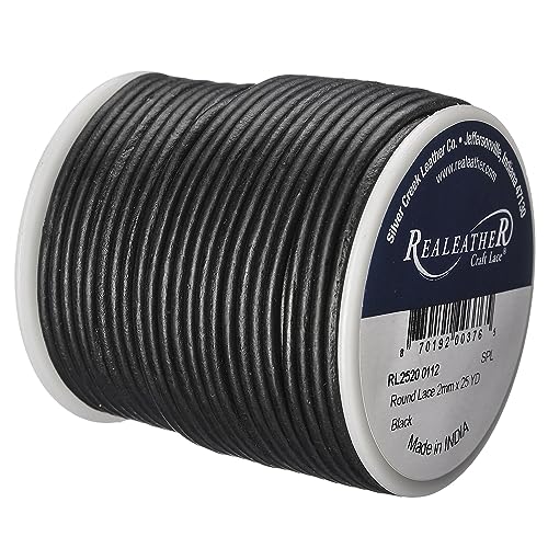 Realeather Crafts Round Leather Lace, 2mm and 25-Yard Spool, Black - Image 2