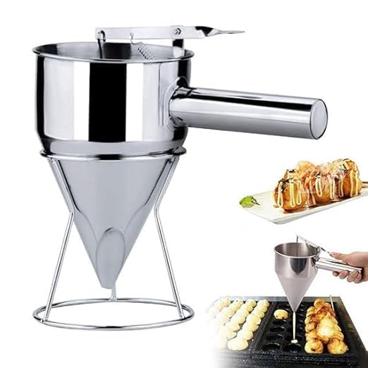 Dhwithya Dhwithya Stainless Steel Baking Piston Funnel with SpringLoaded HandleRackWaffle Batter Dispenser Pancake Maker Cooking Tools for Muffin Cupcake and Dessert Decorative Funnel  - Image 1