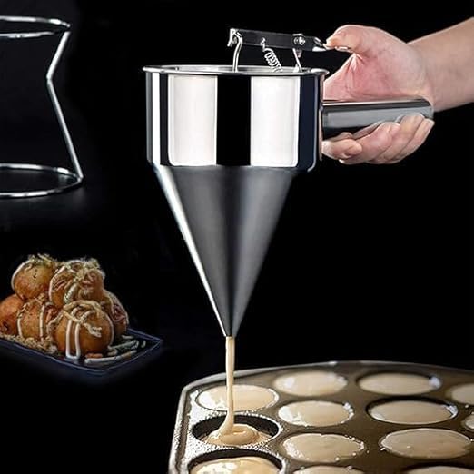 Dhwithya Dhwithya Stainless Steel Baking Piston Funnel with SpringLoaded HandleRackWaffle Batter Dispenser Pancake Maker Cooking Tools for Muffin Cupcake and Dessert Decorative Funnel  - Image 4