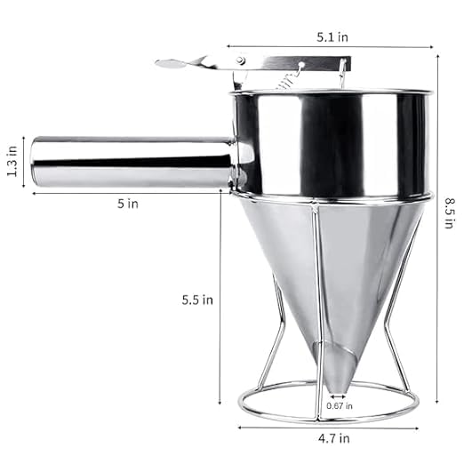 Dhwithya Dhwithya Stainless Steel Baking Piston Funnel with SpringLoaded HandleRackWaffle Batter Dispenser Pancake Maker Cooking Tools for Muffin Cupcake and Dessert Decorative Funnel  - Image 3