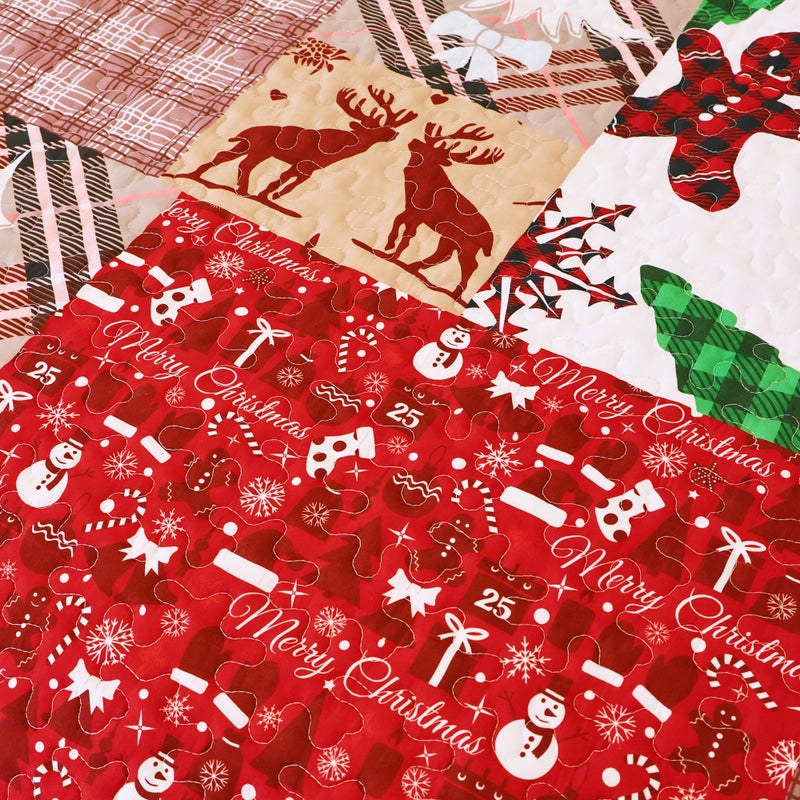 EVENHUG Queen Size Quilt Christmas Theme Bedding Set with Pillow Shams Reversible Red Floral Bedspread Coverlet Lightweight Christmas Holiday Bed Cover for Bedroom Home Decoration (92""x96"") - Image 5
