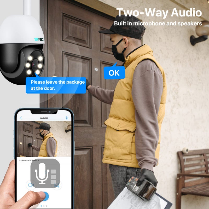 SV3C 2 Pack PTZ Security Camera Outdoor, 1080P Pan Tilt WiFi IP Camera, Auto Tracking 360 Camera, ONVIF, Color Night Vision, 2-Way Audio, Human Motion Detection, Waterproof, 24/7 Recording, Camhipro - Image 5