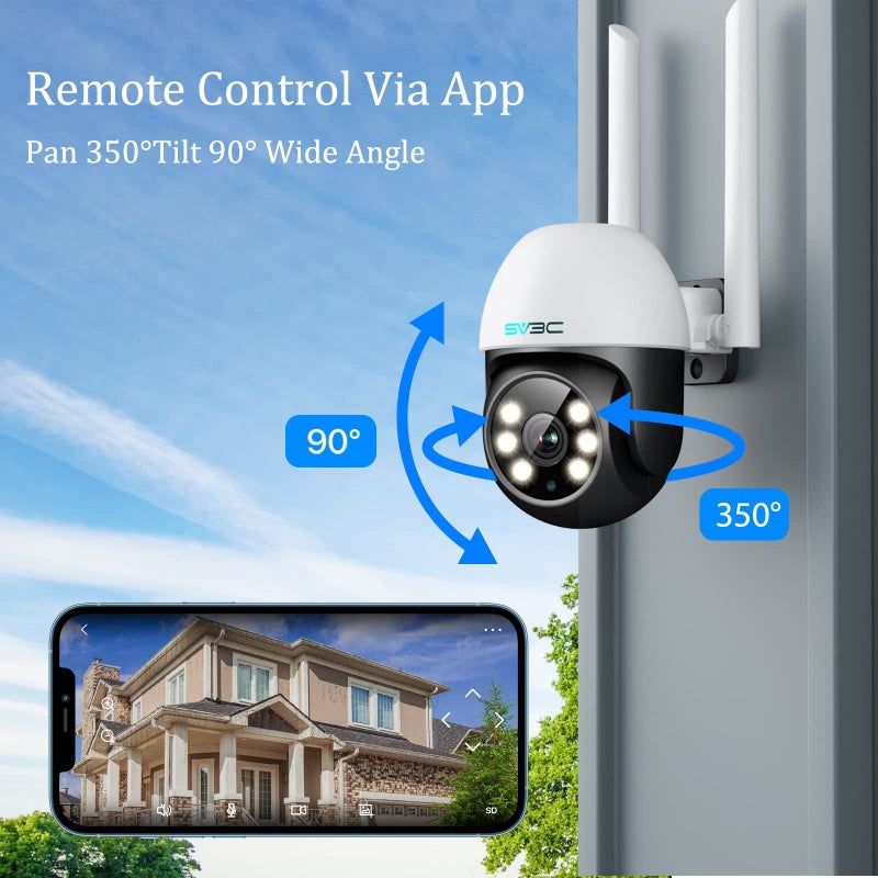 SV3C 2 Pack PTZ Security Camera Outdoor, 1080P Pan Tilt WiFi IP Camera, Auto Tracking 360 Camera, ONVIF, Color Night Vision, 2-Way Audio, Human Motion Detection, Waterproof, 24/7 Recording, Camhipro - Image 2