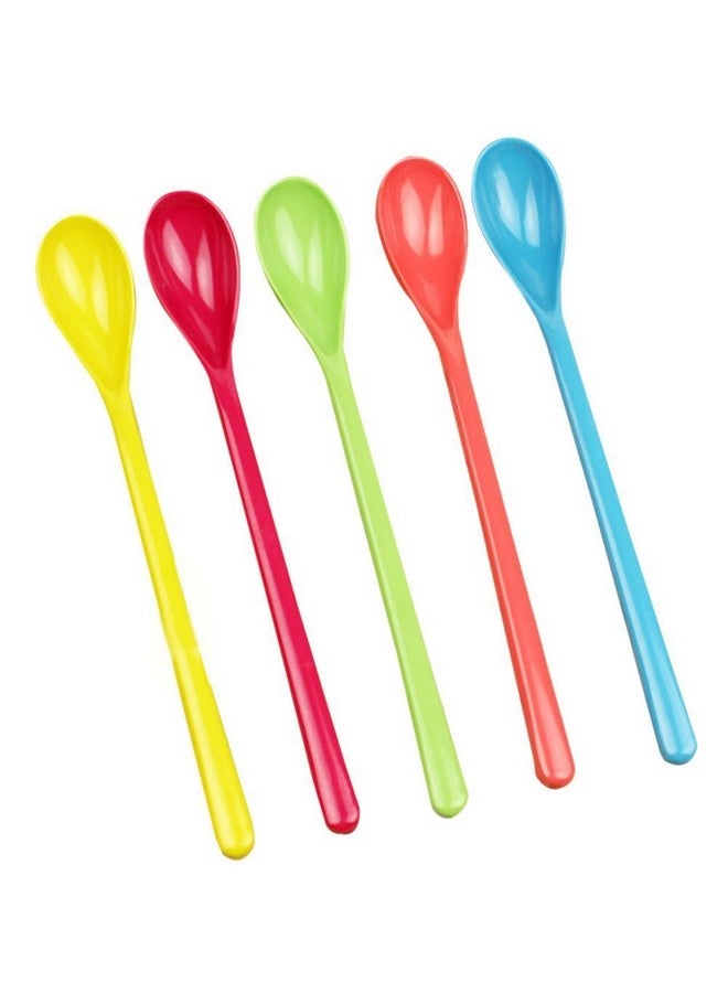 Haifly 5 Pcs Colorful Plastic Spoon Lovely Long Mixing Spoons for Jam Honey Coffee Color Random - Image 1