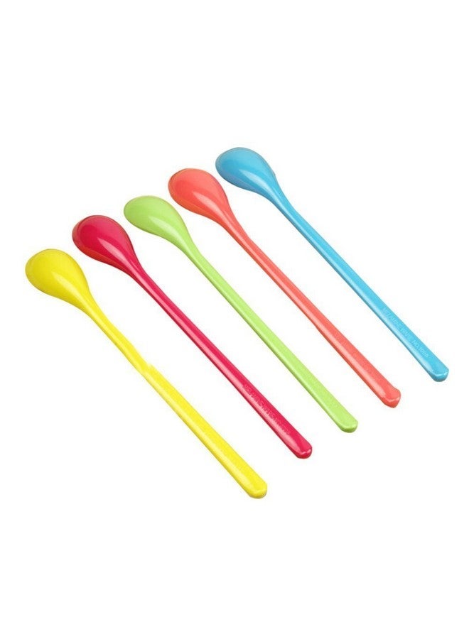 Haifly 5 Pcs Colorful Plastic Spoon Lovely Long Mixing Spoons for Jam Honey Coffee Color Random - Image 2