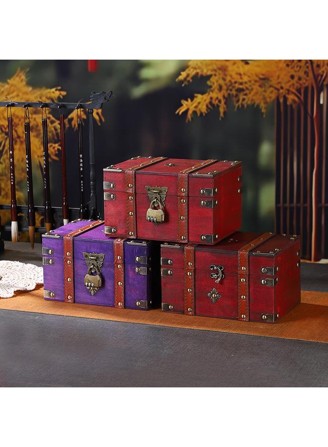 Bluejw Foreign Trade New Vintage Storage Box With Lock Wooden Antique Square Jewelry Box Multifunctional Sundries Finishing Storage Box - Image 2