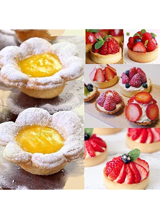 S-TOP Tart Shell Molds Kit With Plastic Pastry Tamper, Creative Cake Cup Presser, Cupcake Muffin Mold, Shell Cutter, Flower/Round Dough Cookie Mold (One Set) - Image 2