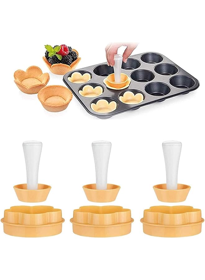 S-TOP Tart Shell Molds Kit With Plastic Pastry Tamper, Creative Cake Cup Presser, Cupcake Muffin Mold, Shell Cutter, Flower/Round Dough Cookie Mold (One Set) - Image 1
