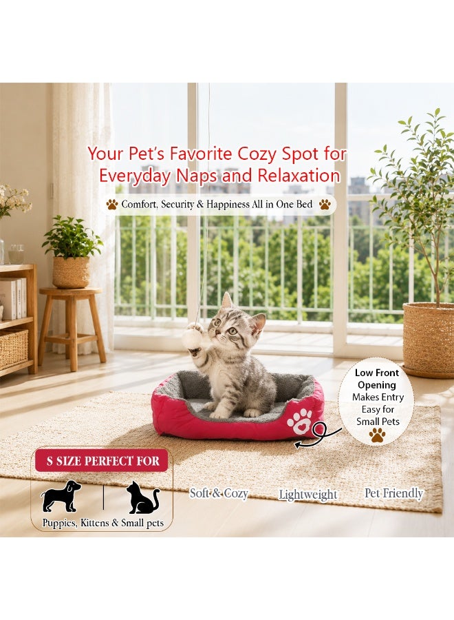 NNC PETS Pet cushion for Puppies and kitten, Soft Plush pet bed with Raised sides and Warm, 53 cm sleeping mat with Non-slip, Comfortable, Head & Neck Support, and Breathable & Lightweight (Red) - Image 3