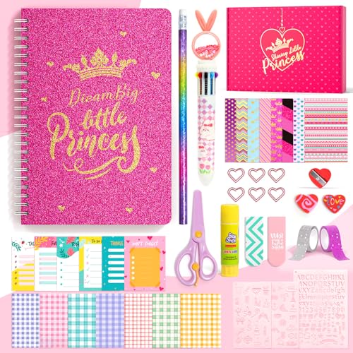 ADUSRIZ Princess DIY Journal Kit for Girls Gift for 8-12, 50 Pcs Scrapbook & Diary Supplies Set, Journaling Art Crafts Kit with Storage Case, Birthday Gifts for Teen Girls Craft Sets. - Image 1