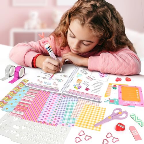 ADUSRIZ Princess DIY Journal Kit for Girls Gift for 8-12, 50 Pcs Scrapbook & Diary Supplies Set, Journaling Art Crafts Kit with Storage Case, Birthday Gifts for Teen Girls Craft Sets. - Image 3
