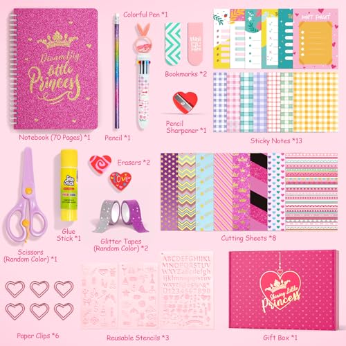 ADUSRIZ Princess DIY Journal Kit for Girls Gift for 8-12, 50 Pcs Scrapbook & Diary Supplies Set, Journaling Art Crafts Kit with Storage Case, Birthday Gifts for Teen Girls Craft Sets. - Image 2