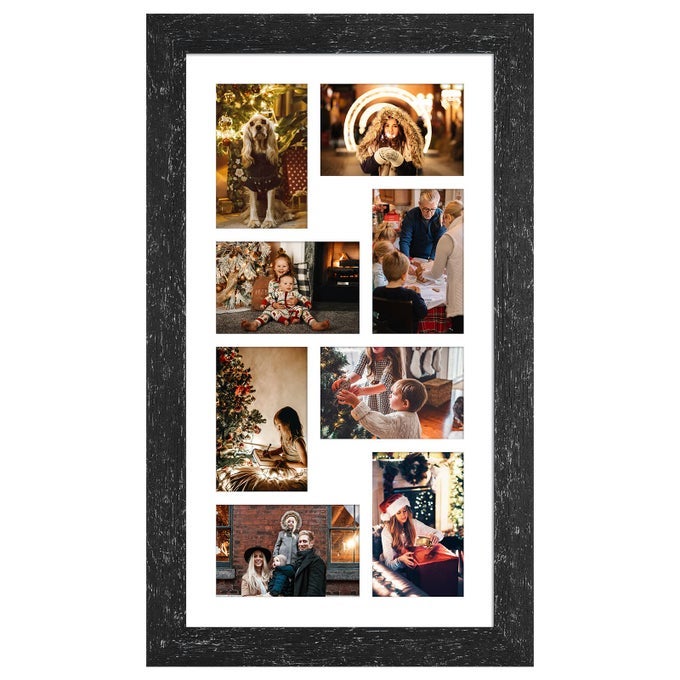 118X218 PICTURE FRAME DISPLAY 8 OPENING 4X6 PICTURE FRAME COLLAGEMULTI PHOTO FRAME WITH MATPLEXIGLASSWALL OR TABLETOP DECORBLACK WOOD GRAIN