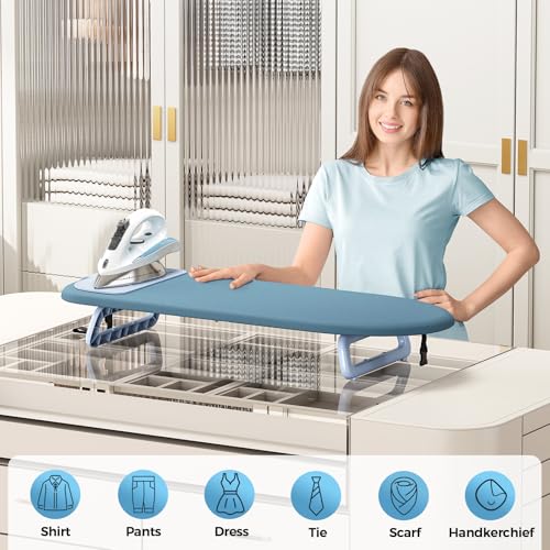 KINGBOARD Tabletop Ironing Board, Small Ironing Board with Iron Mat, Foldable Mini Iron Board, Easy Storage for Travel & Dorm, 12x32 Blue - Image 3