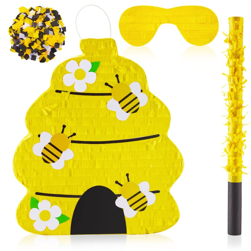 Lewtemi 14 x 29 x 122 Mexican Piata Party Decorations with Stick Blindfold and Confetti Suitable for Party Decorations Centerpiece Photo Prop Birthday Funny Anniversary Gift IdeasHoneycomb - Image 3