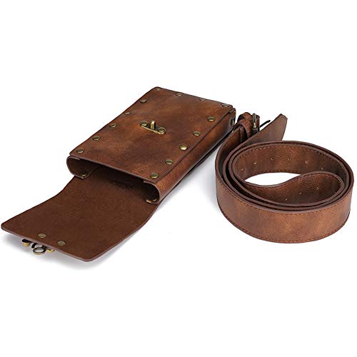 SUMGOGO Belt Pouch Waist Bag Fanny Pack Medieval Vintage Leather Pouch Cellphone Holder Holster Carry Belt Purse Pocket Casual Hiking Festival Renaissance Faire Costume Props Travel Wallet (Brown) - Image 2