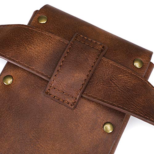 SUMGOGO Belt Pouch Waist Bag Fanny Pack Medieval Vintage Leather Pouch Cellphone Holder Holster Carry Belt Purse Pocket Casual Hiking Festival Renaissance Faire Costume Props Travel Wallet (Brown) - Image 4