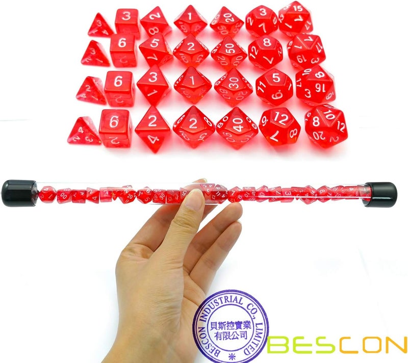 Bescon 28pcs Translucent Red Mini Polyhedral Dice Set in Tube, Ruby Dice Dungeons and Dragons 4X7pcs, Mini Ruby Gem Dice Set - Image 3