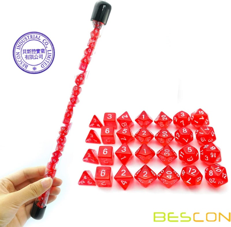 Bescon 28pcs Translucent Red Mini Polyhedral Dice Set in Tube, Ruby Dice Dungeons and Dragons 4X7pcs, Mini Ruby Gem Dice Set - Image 4