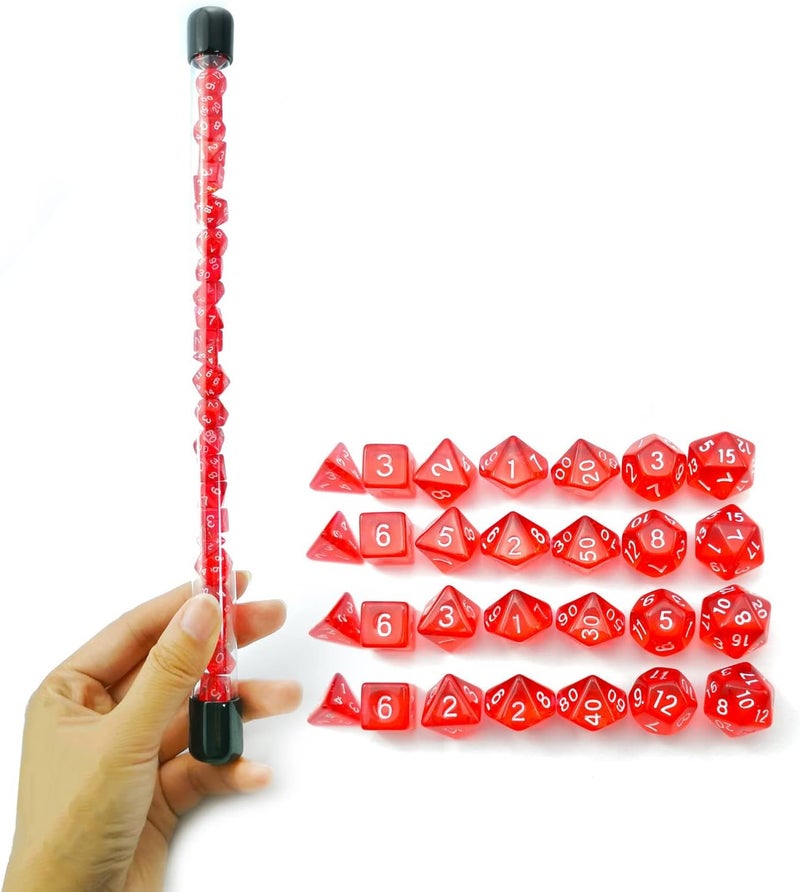 Bescon 28pcs Translucent Red Mini Polyhedral Dice Set in Tube, Ruby Dice Dungeons and Dragons 4X7pcs, Mini Ruby Gem Dice Set - Image 1