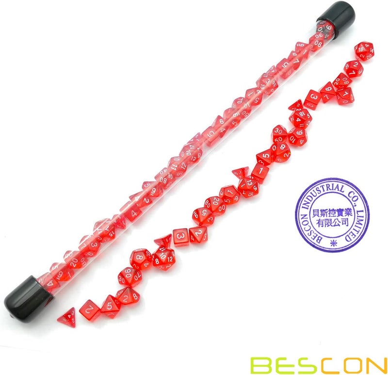 Bescon 28pcs Translucent Red Mini Polyhedral Dice Set in Tube, Ruby Dice Dungeons and Dragons 4X7pcs, Mini Ruby Gem Dice Set - Image 2
