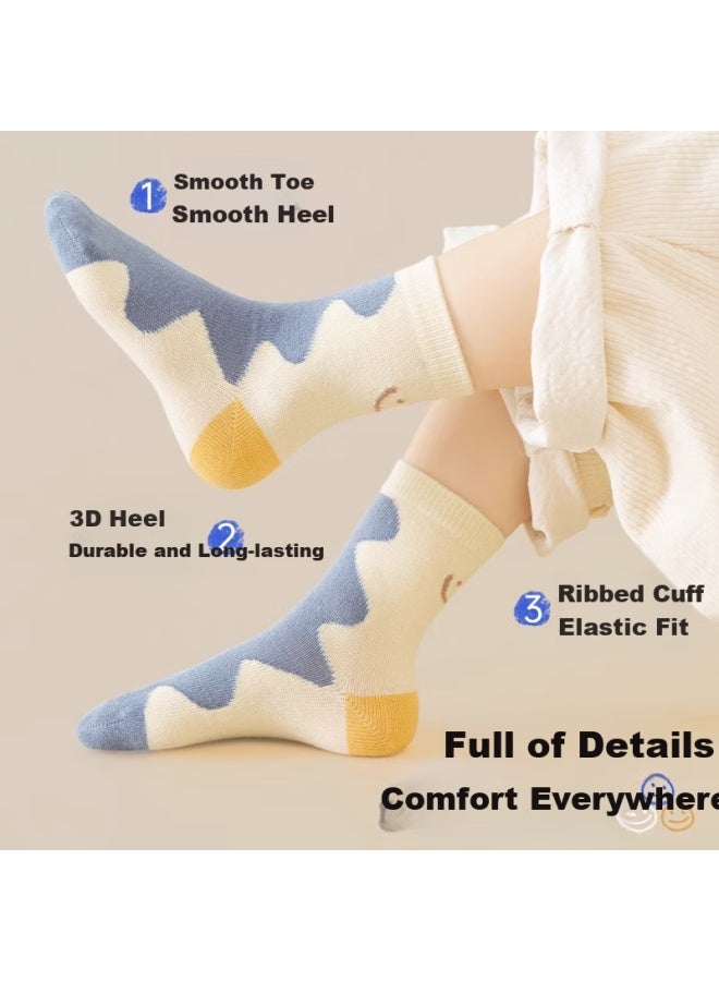 Yimian Children's Socks, 100% Pure Cotton, Antibacterial And Anti-mite, Boys' Autumn And Winter Mid-calf Socks, All-cotton Boys' Student Socks, 5 Pairs, Tt - Image 2