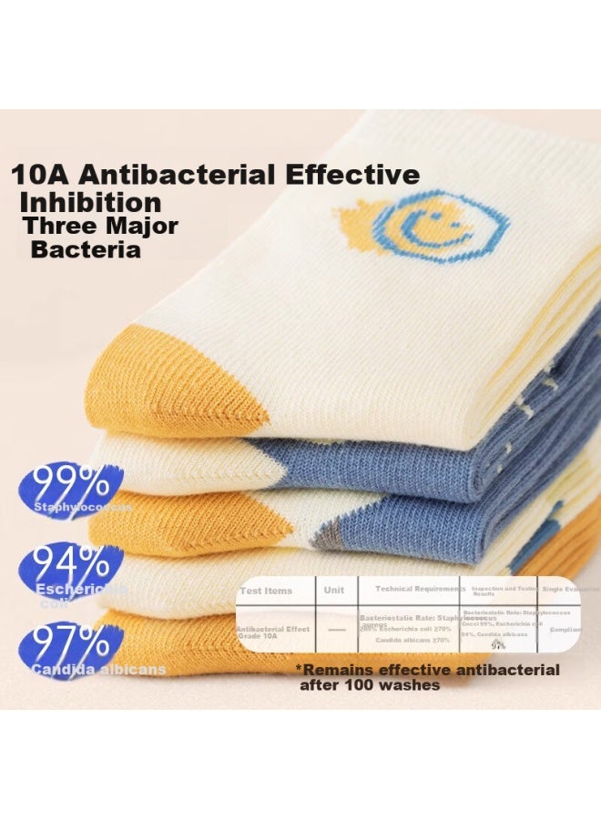 Yimian Children's Socks, 100% Pure Cotton, Antibacterial And Anti-mite, Boys' Autumn And Winter Mid-calf Socks, All-cotton Boys' Student Socks, 5 Pairs, Tt - Image 4