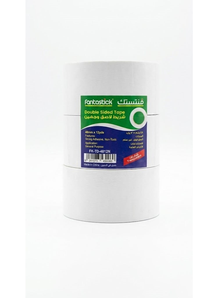 3-Pack Heavy-Duty Wide Double-Sided Tape – 48mm Industrial Strength Adhesive – Multi-Surface Mounting Tape for Office, Home & DIY - Image 1