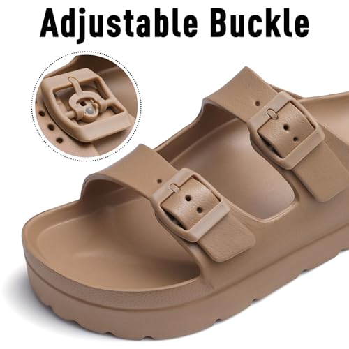 Goosecret Women's Platform Sandals with Arch Support Chunky Lightweight Foam Slip on Slides Comfortable Summer Beach Sandals with Adjustable Buckle Brown, 41(size 10) - Image 4
