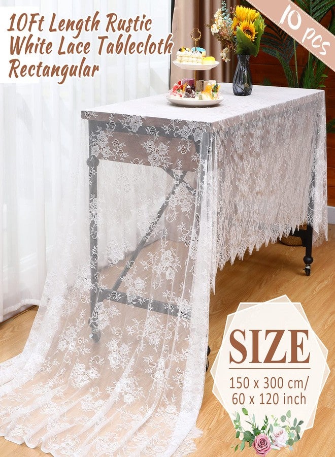 Chumia 10 Pcs Lace Tablecloth Rectangular 60 x 120 Inch Wedding Rustic Tablecloth Overlay Rose Vintage Embroidered Wedding Reception Party Table Decorations for Bridal Tea Party (White) - Image 2