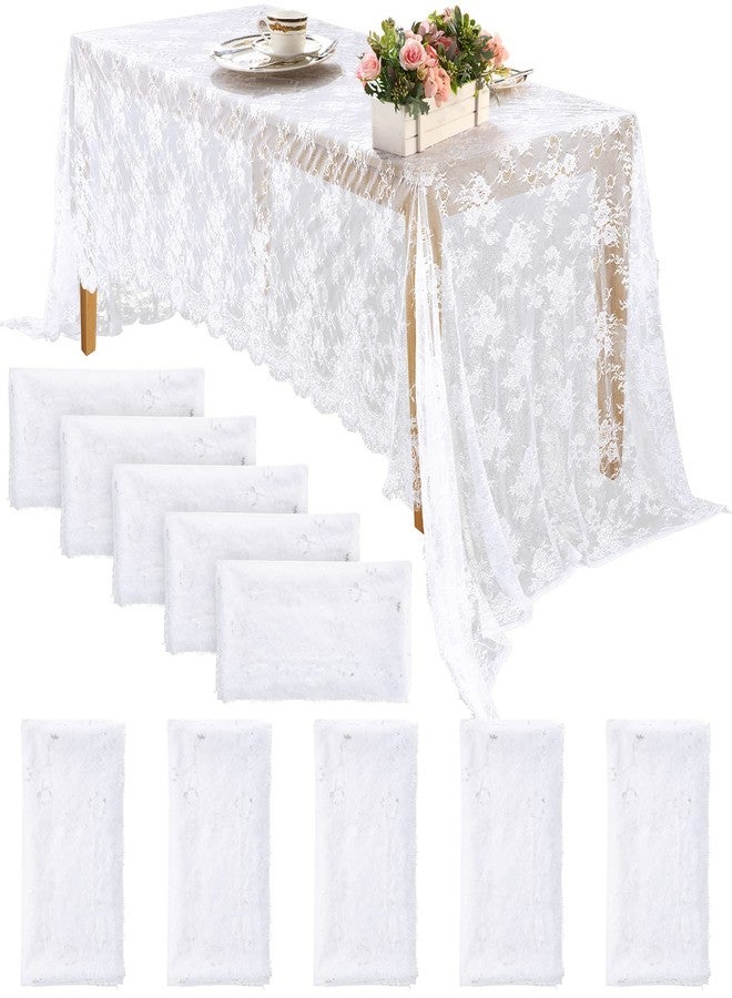 Chumia 10 Pcs Lace Tablecloth Rectangular 60 x 120 Inch Wedding Rustic Tablecloth Overlay Rose Vintage Embroidered Wedding Reception Party Table Decorations for Bridal Tea Party (White) - Image 1