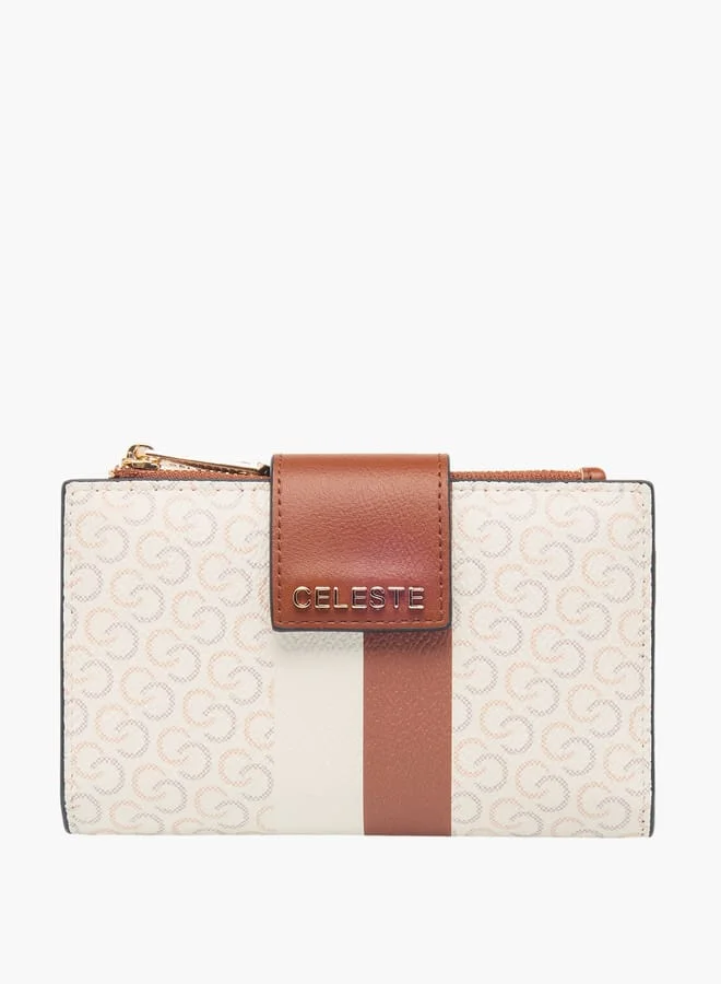سيليست Monogram Print Bi-Fold Wallet with Button Closure