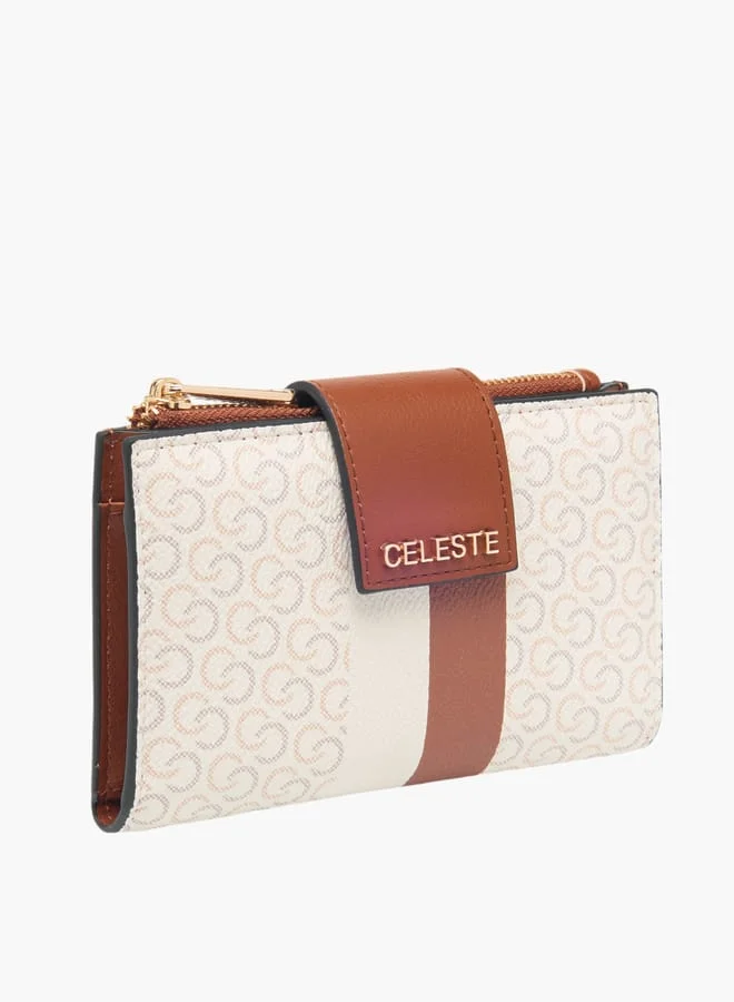 سيليست Monogram Print Bi-Fold Wallet with Button Closure