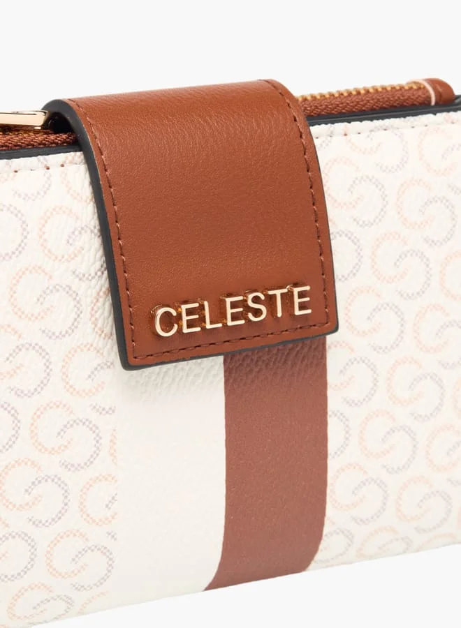 سيليست Monogram Print Bi-Fold Wallet with Button Closure