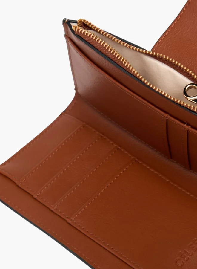 سيليست Monogram Print Bi-Fold Wallet with Button Closure