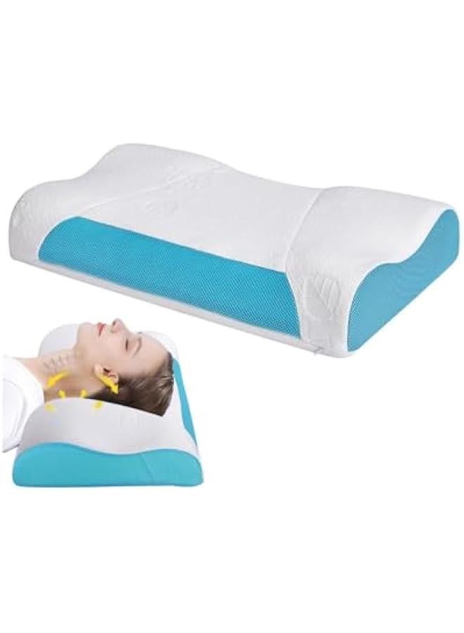 HOOKOR Memory Foam Bed Pillow,Ergonomic Cervical Contour Neck Support Pillow for Side Back Stomach Sleeper, Neck and Shoulder Pain,with Washable Cover,60 X 10cm ﻿ - Image 1
