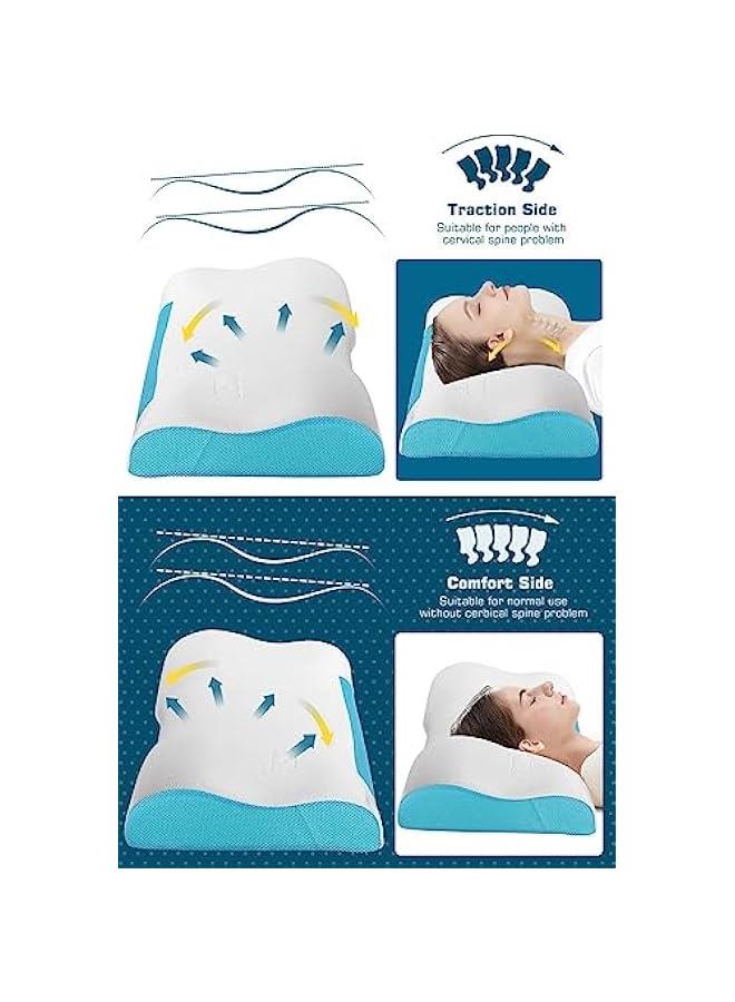HOOKOR Memory Foam Bed Pillow,Ergonomic Cervical Contour Neck Support Pillow for Side Back Stomach Sleeper, Neck and Shoulder Pain,with Washable Cover,60 X 10cm ﻿ - Image 2