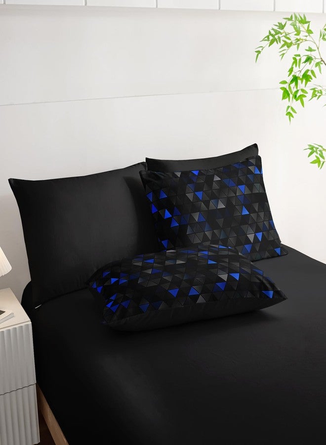 Nttopship Geometric Blue Black Triangle Full Size Comforter Set,Light Honeycomb Bedding Set 7 Piece in A Bag,Bed Sheet Set Geometry Decor,Microfiber Lightweight All Season - Image 5
