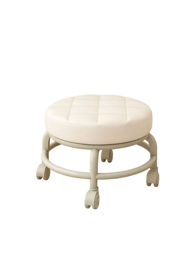 Round Rolling Low Stool with PU Leather, 360° Swivel for Enhanced Comfort, Featuring a Thickened Sponge Cushion.