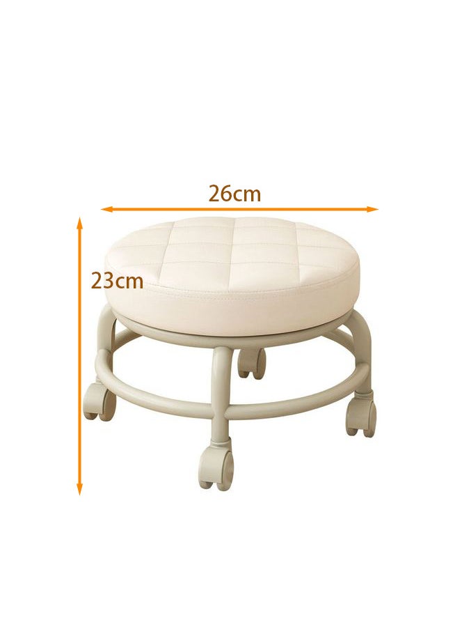 Round Rolling Low Stool with PU Leather, 360° Swivel for Enhanced Comfort, Featuring a Thickened Sponge Cushion.